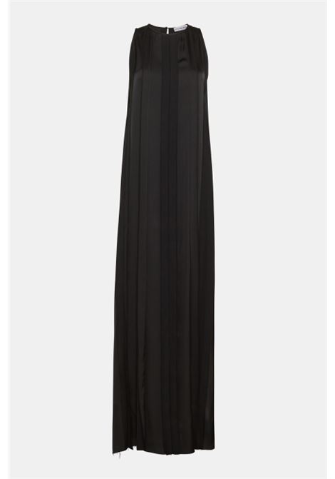 Almada Dress lungo plissé in raso lucido nero  SEMICOUTURE ATTIC AND BARN | Vestiti | MATDR0050990